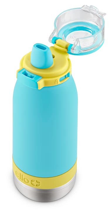 Ello Emma 14oz Vacuum Insulated Stainless Steel Kids Water Bottle with Straw and Built-in Carrying Handle and Leak-Proof Locking Lid for School Backpack, Lunchbox and Outdoor Sports, Sky