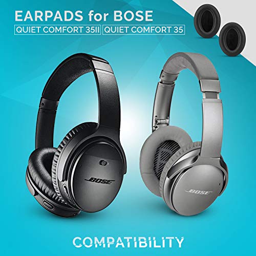 Replacement Earpads for Bose QC35 & QC35ii, Premium Leather Memory Foam Ear Pads for QuietComfort 35, Soft & Long Lasting by Brainwavz (Black)