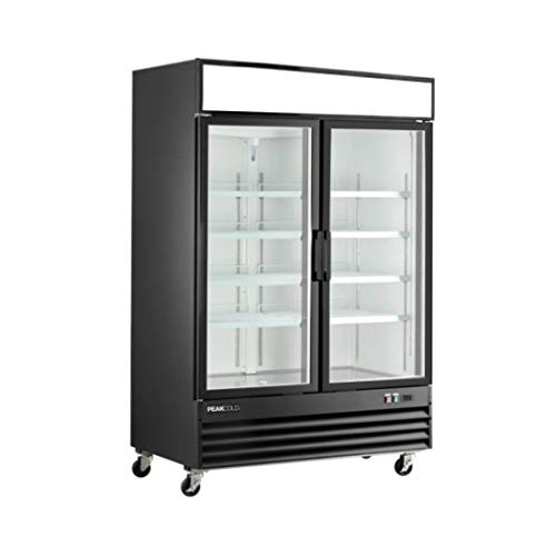 Peak Cold Double Door Upright Commercial Display Freezer - Large Capacity Glass Door Merchandiser Freezer; 45 CU Ft.