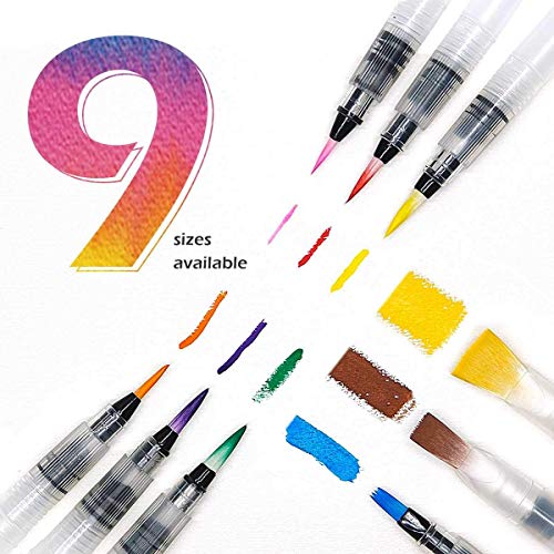 Watercolor Brush Pens Set - Super Easy to Use and Fill, Watercolor Pens Brush Set of 9 Piece for Water Soluble Colored Pencil, Aqua Brush Pen for Beginners, Gift Ideas