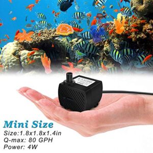 DOMICA (80GPH 4W) Mini Submersible Water Pump for Pond, Aquariums, Fish Tank, Hydroponics, Tabletop Fountain, Pet Fountain, Indoor or Outdoor Fountain Pump