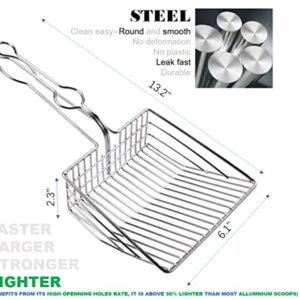 Qualiall All Metal Litter Scoop, Solid Metal Sifter, Cat Litter Scoop Metal Jumbo, Cat Urine Scoop, Litter Scooper with Holder, Litter Scooper Holder, Jumbo Cat Litter Scoop Sifter Scooper Holder