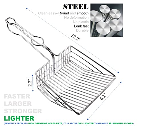 Qualiall All Metal Litter Scoop, Solid Metal Sifter, Cat Litter Scoop Metal Jumbo, Cat Urine Scoop, Litter Scooper with Holder, Litter Scooper Holder, Jumbo Cat Litter Scoop Sifter Scooper Holder