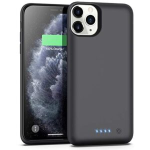 battery case for iphone 11 pro max, 7800mah extended portable battery pack rechargeable charging case smart battery case for iphone 11 pro max external battery cover 6.5 inch charging case - black