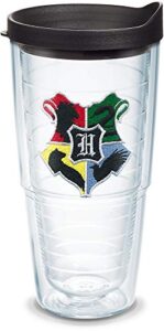 tervis 1349143 harry potter - hogwarts house crests insulated tumbler with emblem and black lid, 24oz, clear