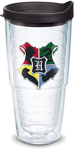 Tervis 1349143 Harry Potter - Hogwarts House Crests Insulated Tumbler with Emblem and Black Lid, 24oz, Clear