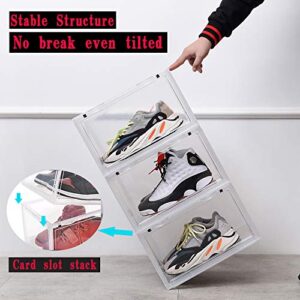 K.T.Z Magnetic Side Open Transparent Plastic Storage Shoe Box Stackable Foldable Storage Shoe Box Sneaker Storage Box Clear Plastic Shoe Boxes Size:14.2X11X8.7 Inch (D Style Black, 12 PCS)