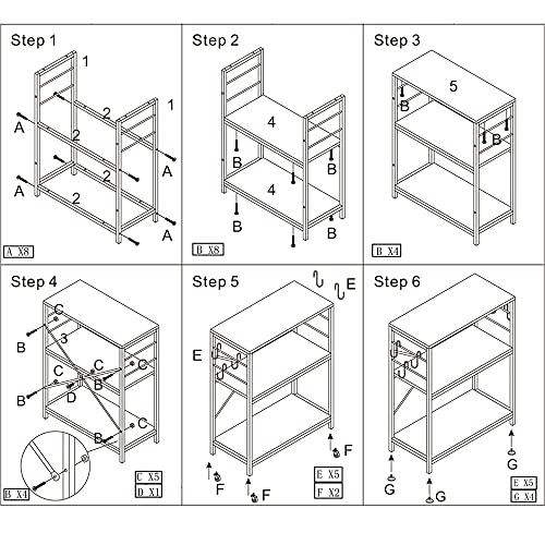 AZL1 Life Concept Rack Utility Microwave Oven Stand Workstation Shelf, 23.7inch Movable 3 Tier Kitchen Cart,Light walnut