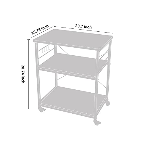 AZL1 Life Concept Rack Utility Microwave Oven Stand Workstation Shelf, 23.7inch Movable 3 Tier Kitchen Cart,Light walnut