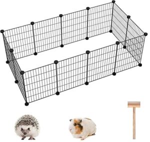 c&ahome pet playpen, small animals supplies, 12 panels exercise playpens cage, c grids portable yard fence indoor, ideal for guinea pigs, puppy pet products, diy metal yard fence, 12" × 15" black