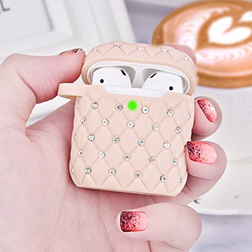 CAGOS for Airpod Case 2nd/1st Generation, Cute Rhinestone Earpods Case Protective Cover Accessories Keychain Compatible with Apple Airpods Gen 2 1st Case Women Girls, Pink