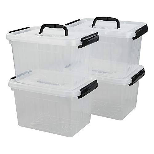 Anbers 6 Quart Clear Plastic Lidded Storage Bins, Latching Box with Handle, 4 Packs