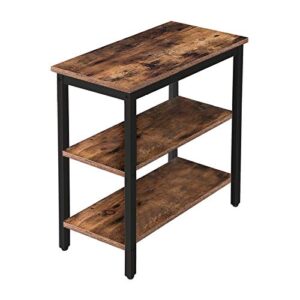 hoobro end table, simple rustic side table with 3-tier storage shelf, narrow nightstand for small spaces, easy assembly, for living room, entryway, industrial design, rustic brown and black bf14bz01
