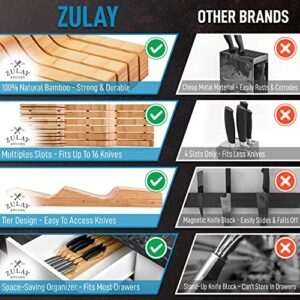 Zulay Kitchen Bamboo Knife Drawer Organizer Insert - Edge-Protecting Knife Organizer Block Holds Up To 11 Knives - Smooth Finish Drawer Knife Organizer Tray Fits In Most Drawers For Kitchen