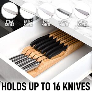 Zulay Kitchen Bamboo Knife Drawer Organizer Insert - Edge-Protecting Knife Organizer Block Holds Up To 11 Knives - Smooth Finish Drawer Knife Organizer Tray Fits In Most Drawers For Kitchen