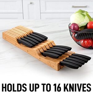 Zulay Kitchen Bamboo Knife Drawer Organizer Insert - Edge-Protecting Knife Organizer Block Holds Up To 11 Knives - Smooth Finish Drawer Knife Organizer Tray Fits In Most Drawers For Kitchen
