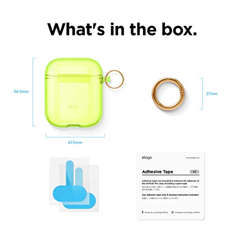 elago Clear Airpods Case with Keychain Designed for Apple Airpods 1 & 2 (Neon Yellow)