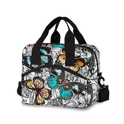 Butterflies Lunch Bag for Women Men Insulated Lunch Box Tote Bag with Detachable Shoulder Strap & Carry Handle,Reusable Cooler Bag for Work School Picnic