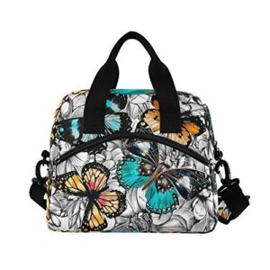 Butterflies Lunch Bag for Women Men Insulated Lunch Box Tote Bag with Detachable Shoulder Strap & Carry Handle,Reusable Cooler Bag for Work School Picnic