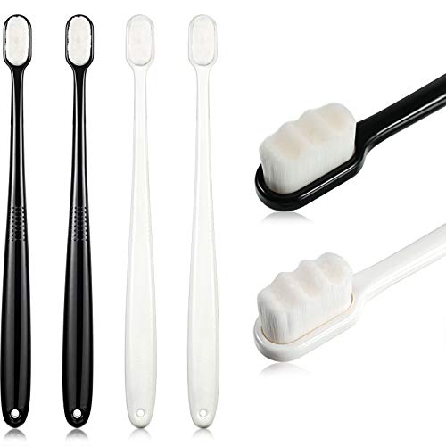 4 Pieces Extra Soft Toothbrushes 20000 Bristle Toothbrush Micro Nano Manual Toothbrush for Fragile Gums Adult Kids Children (Black, White)