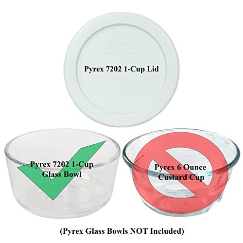 Pyrex 7202-PC White Round Plastic Food Storage Replacement Lid, Made in USA - 6 Pack