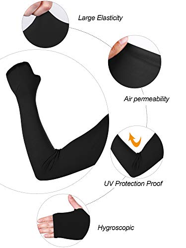 SATINIOR 4 Pieces UV Protection Cooling Shawl Sun Protection Arm Sleeves with Finger Hole(Black)