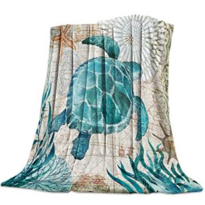 aomike flannel fleece throw blanket for couch- 39" x 49", underwater world sea turtle nature watercolor style blanket super soft cozy plush microfiber fluffy blanket lightweight warm bed blanket