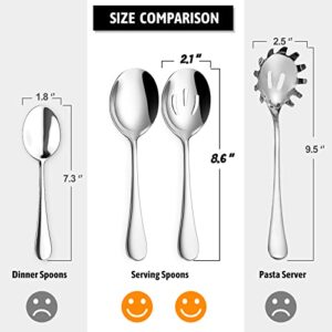 Hiware 8-Piece Serving Spoons Set - Includes 4 Serving Spoons and 4 Slotted Spoons, 18/8 Stainless Steel Buffet Serving Utensils - Mirror Polished, Dishwasher Safe, 8.6-Inch