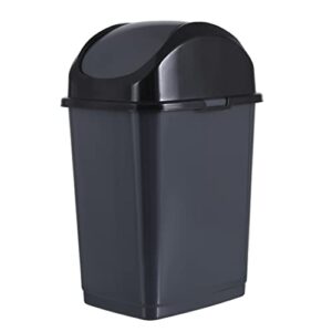 superio small 2.5 gallon plastic trash can with swing top lid, waste bin for under desk, office, bedroom, bathroom- 10 qt, grey/black