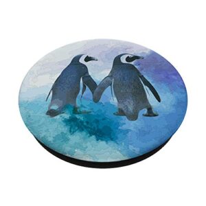 Beautiful Penguin Watercolor Mint Teal Purple Art PopSockets Grip and Stand for Phones and Tablets