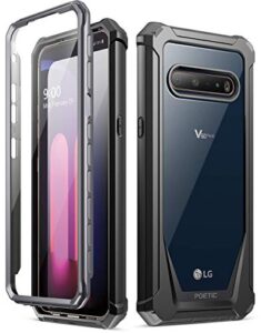poetic guardian series case designed for lg v60 thinq case, full-body hybrid shockproof bumper cover with built-in-screen protector, black/clear