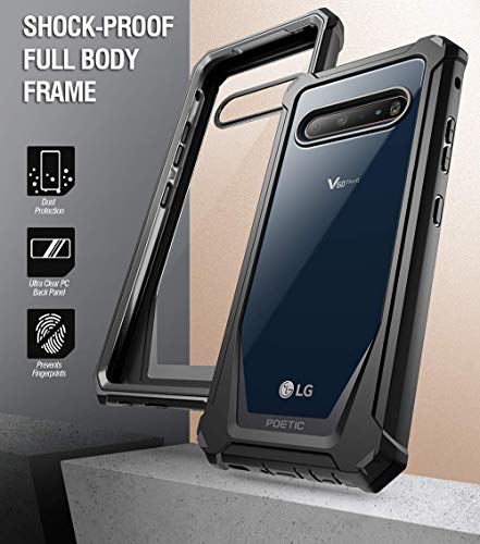 Poetic Guardian Series Case Designed for LG V60 ThinQ Case, Full-Body Hybrid Shockproof Bumper Cover with Built-in-Screen Protector, Black/Clear
