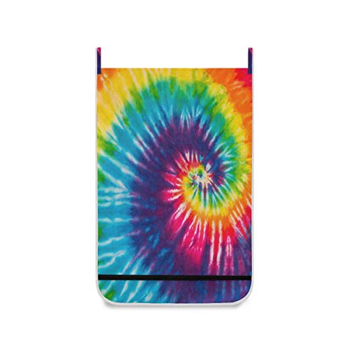 Swirl Rainbow Tie Dye Door Hanging Laundry Hamper Bag Space Saving Wall Large Laundry Basket Storage Dirty Clothes Bags with Bottom Zippers Hooks for Bathroom Bedroom 1 Pcs