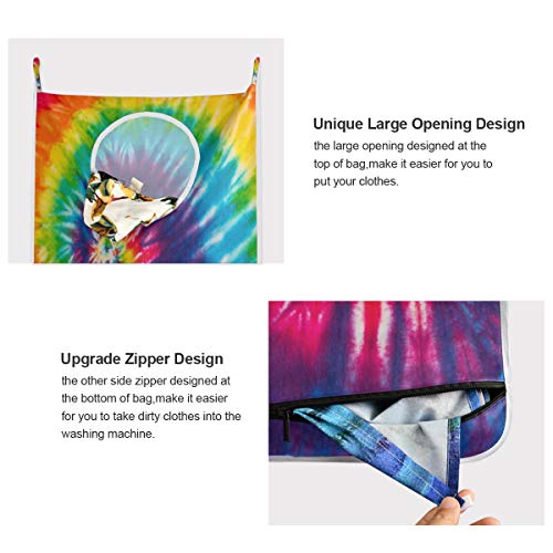 Swirl Rainbow Tie Dye Door Hanging Laundry Hamper Bag Space Saving Wall Large Laundry Basket Storage Dirty Clothes Bags with Bottom Zippers Hooks for Bathroom Bedroom 1 Pcs