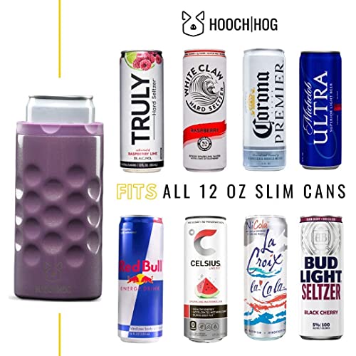 Hooch|Hog Slim Can Cooler – Insulated Stainless Steel Can Cooler for 12oz Slim Cans Including White Claw (Purple Glitter)