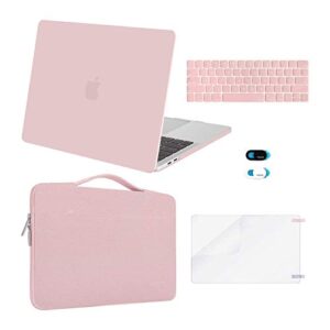 mosiso compatible with macbook pro 15 inch case 2019 2018 2017 2016 release a1990 a1707 with touch bar, plastic hard shell case&sleeve bag&keyboard cover&webcam cover&screen protector, rose quartz