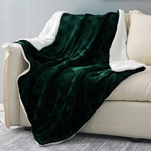 exclusivo mezcla 50” x 70” large throw blanket, sherpa reversible brushed flannel fleece plush blanket, stylish decorative, lightweight, soft and warm forest green