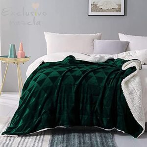 Exclusivo Mezcla 50” x 70” Large Throw Blanket, Sherpa Reversible Brushed Flannel Fleece Plush Blanket, Stylish Decorative, Lightweight, Soft and Warm Forest Green
