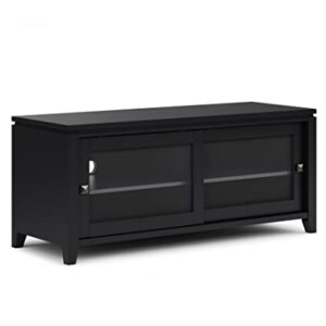 SIMPLIHOME Cosmopolitan SOLID WOOD 48 Inch Wide Contemporary TV Media Stand in Black for TVs up to 55 Inch, For the Living Room and Entertainment Center