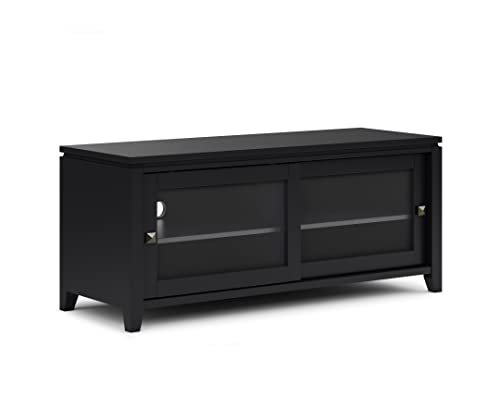 SIMPLIHOME Cosmopolitan SOLID WOOD 48 Inch Wide Contemporary TV Media Stand in Black for TVs up to 55 Inch, For the Living Room and Entertainment Center