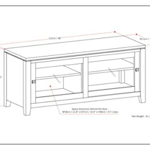 SIMPLIHOME Cosmopolitan SOLID WOOD 48 Inch Wide Contemporary TV Media Stand in Black for TVs up to 55 Inch, For the Living Room and Entertainment Center