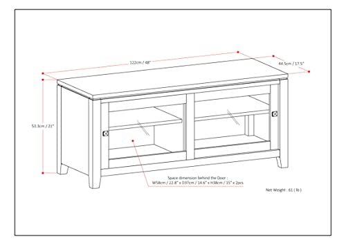 SIMPLIHOME Cosmopolitan SOLID WOOD 48 Inch Wide Contemporary TV Media Stand in Black for TVs up to 55 Inch, For the Living Room and Entertainment Center