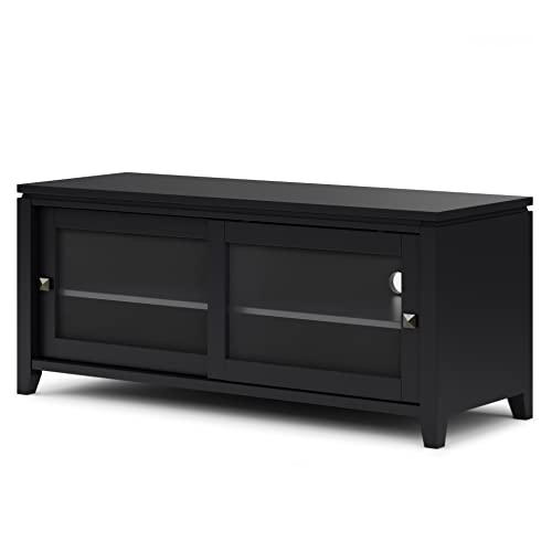 SIMPLIHOME Cosmopolitan SOLID WOOD 48 Inch Wide Contemporary TV Media Stand in Black for TVs up to 55 Inch, For the Living Room and Entertainment Center