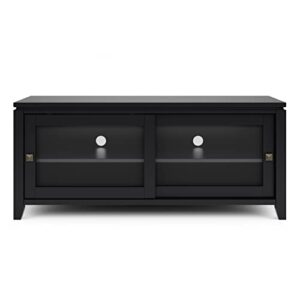 SIMPLIHOME Cosmopolitan SOLID WOOD 48 Inch Wide Contemporary TV Media Stand in Black for TVs up to 55 Inch, For the Living Room and Entertainment Center