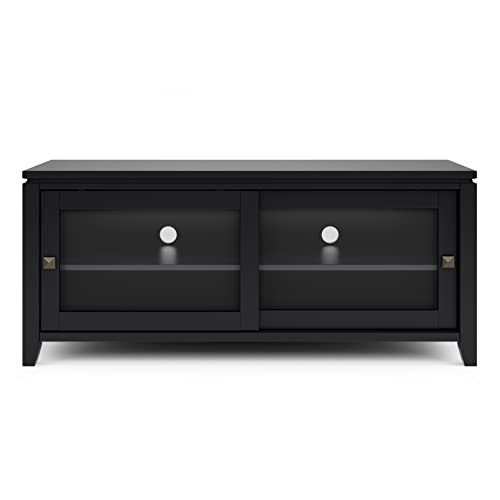 SIMPLIHOME Cosmopolitan SOLID WOOD 48 Inch Wide Contemporary TV Media Stand in Black for TVs up to 55 Inch, For the Living Room and Entertainment Center