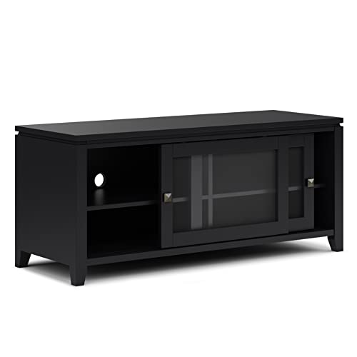 SIMPLIHOME Cosmopolitan SOLID WOOD 48 Inch Wide Contemporary TV Media Stand in Black for TVs up to 55 Inch, For the Living Room and Entertainment Center