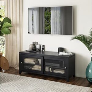 SIMPLIHOME Cosmopolitan SOLID WOOD 48 Inch Wide Contemporary TV Media Stand in Black for TVs up to 55 Inch, For the Living Room and Entertainment Center