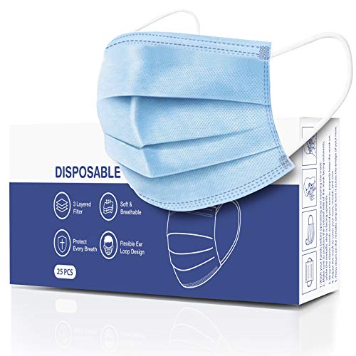 CandyCare Disposable Face Masks, Pack of 25 - Dust Particle 3-Layer Design with Earloop Protective Cover