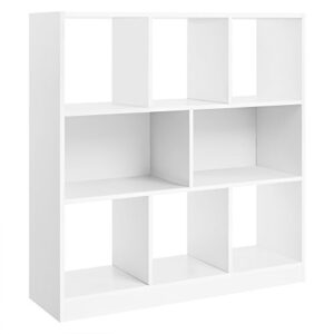 vasagle bookcase, bookshelf, freestanding storage unit, 8 open compartments, used horizontally, vertically, upside down, 11 x 35.4 x 39.4 inches, for living room, study, office, white ulbc55wt