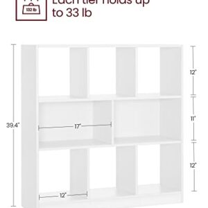 VASAGLE Bookcase, Bookshelf, Freestanding Storage Unit, 8 Open Compartments, Used Horizontally, Vertically, Upside Down, 11 x 35.4 x 39.4 Inches, for Living Room, Study, Office, White ULBC55WT